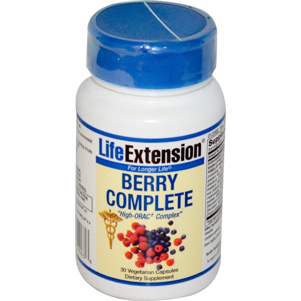 Berry Complete from Life Extension features a wide variety of antioxidant-rich standardized extracts from berries, vegetables, and legumes..